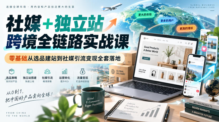 社媒+独立站跨境全链路实战课｜零基础从选品建站到社媒引流变现全套落地-怪兽网创俱乐部