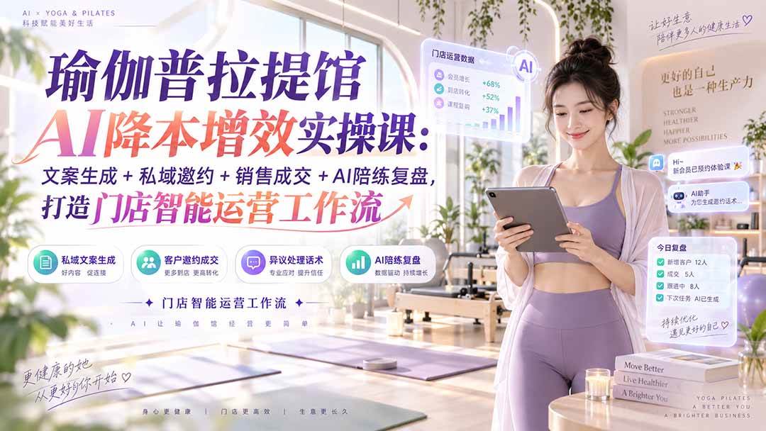 （20340期）瑜伽普拉提馆AI降本增效实操课：文案生成+私域邀约+销售成交+AI陪练复盘，打造门店智能运营工作流-多课资源站