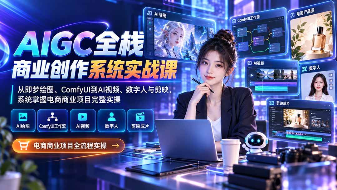 （20342期）AIGC全栈商业创作系统实战课：从即梦绘图、ComfyUI到AI视频、数字人与剪映，系统掌握电商商业项目完整实操-怪兽网创俱乐部