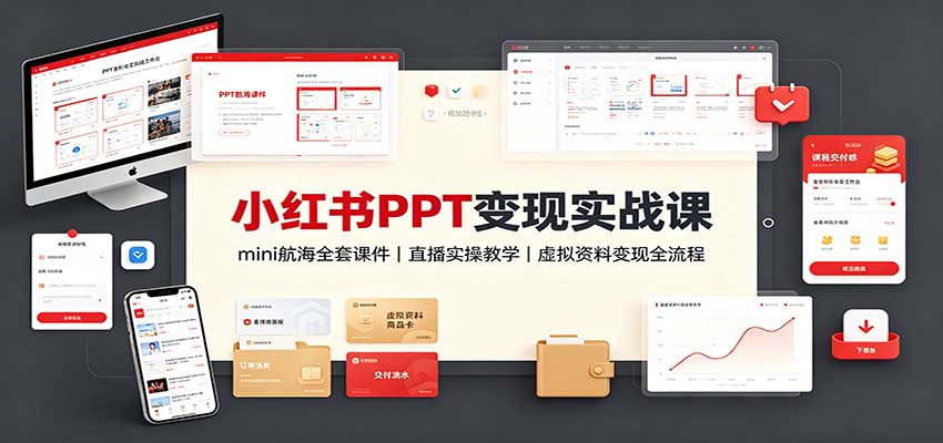 小红书PPT变现实战课：mini航海全套课件+直播实操教学，虚拟资料变现全流程-邪修侠