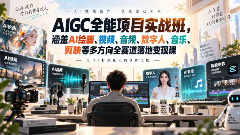 AIGC全能项目实战班，涵盖AI绘画、视频、音频、数字人、音乐、剪映等多方向全赛道落地变现课-怪兽网创俱乐部