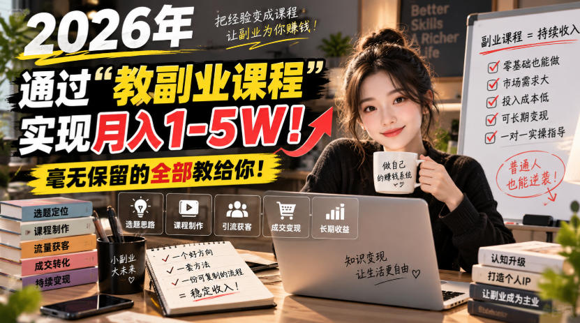 2026年通过“教副业课程”实现月入1-5W!毫无保留的全部教给你!【揭秘】-90网