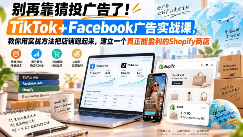 别再靠猜投广告了!TikTok+Facebook广告实战课,教你用实战方法把店铺跑起来,建立一个真正能盈利的Shopify商店【原创双语字幕】-90网