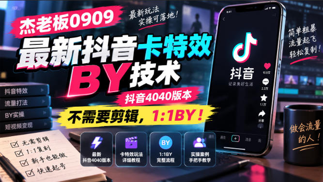 杰老板0909最新抖音卡特效搬运技术,抖音4040版本,不需要剪辑,1:1搬运!-90网