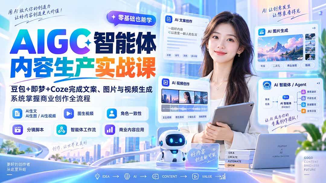 (20372期)AIGC智能体内容生产实战课:豆包+即梦+Coze完成文案、图片与视频生成,系统掌握商业创作全流程-多课资源站