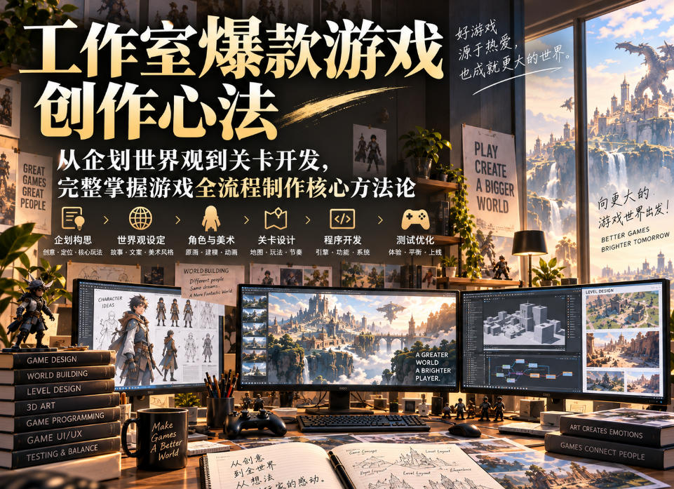 工作室爆款游戏创作心法|从企划世界观到关卡开发,完整掌握游戏全流程制作核心方法论-网创百晓生