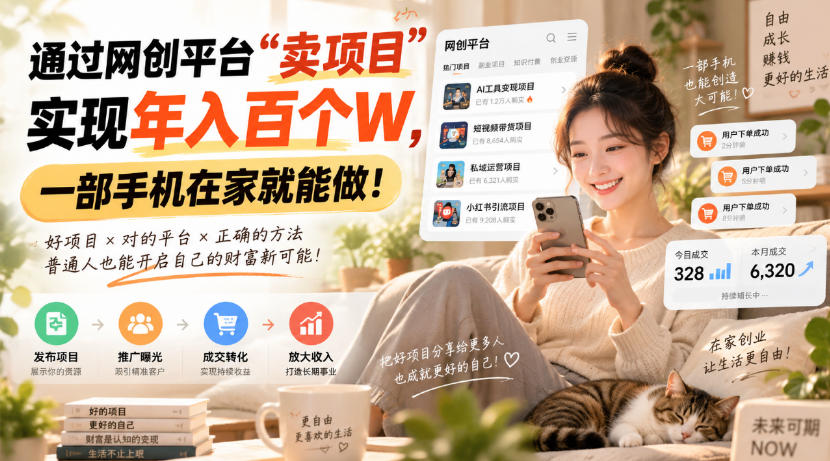 通过网创平台“卖项目”实现年入百个W,一部手机在家就能做!【揭秘】-网创百晓生
