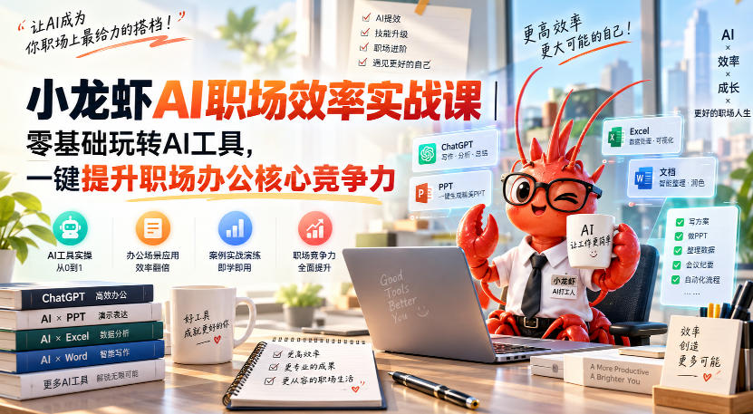小龙虾AI职场效率实战课｜零基础玩转AI工具，一键提升职场办公核心竞争力-网创百晓生