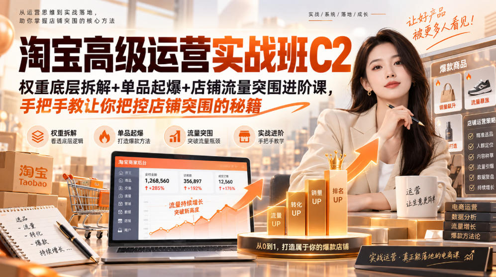 淘宝高级运营实战班C2｜权重底层拆解+单品起爆+店铺流量突围进阶课，手把手教让你把控店铺突围的秘籍-网创百晓生