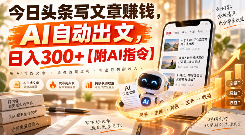 今日头条写文章賺钱,AI自动出文,日入300+【附AI指令】-网创百晓生