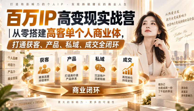 百万IP高变现实战营｜从零搭建高客单个人商业体，打通获客、产品、私域、成交全闭环-网创百晓生