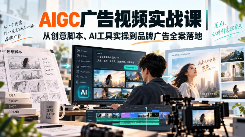 AIGC广告视频实战课｜从创意脚本、AI工具实操到品牌广告全案落地-怪兽网创俱乐部