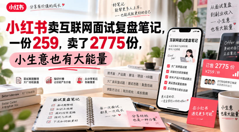 小红书卖互联网面试复盘笔记,一份259,卖了2775份,小生意也有大能量-网创百晓生