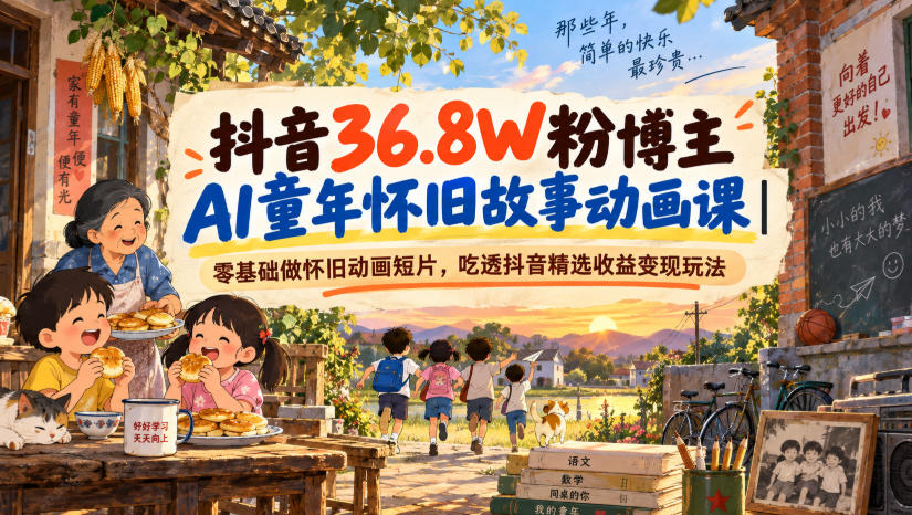 抖音36.8W粉博主AI童年怀旧故事动画课|零基础做怀旧动画短片,吃透抖音精选收益变现玩法-网创百晓生