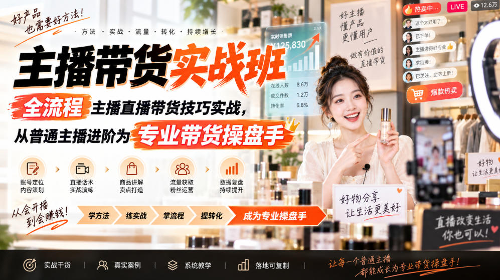 主播带货实战班ZB,全流程主播直播带货技巧实战,从普通主播进阶为专业带货操盘手-网创百晓生