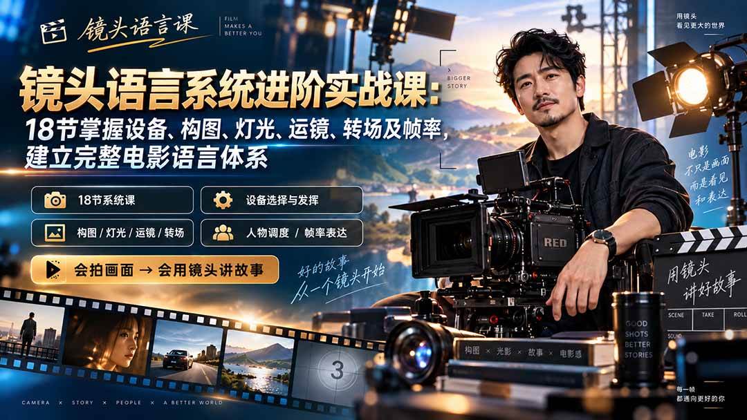 （20434期）镜头语言系统进阶实战课：18节掌握设备、构图、灯光、运镜、转场及帧率，建立完整电影语言体系-网创百晓生