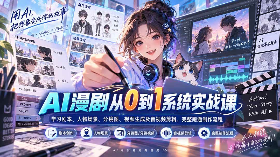（20430期）AI漫剧从0到1系统实战课：学习剧本、人物场景、分镜图、视频生成及音视频剪辑，完整跑通制作流程-怪兽网创俱乐部