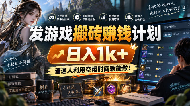 发游戏搬砖賺钱计划，日入1k+，普通人利用空闲时间就能做！【揭秘】-多课资源站