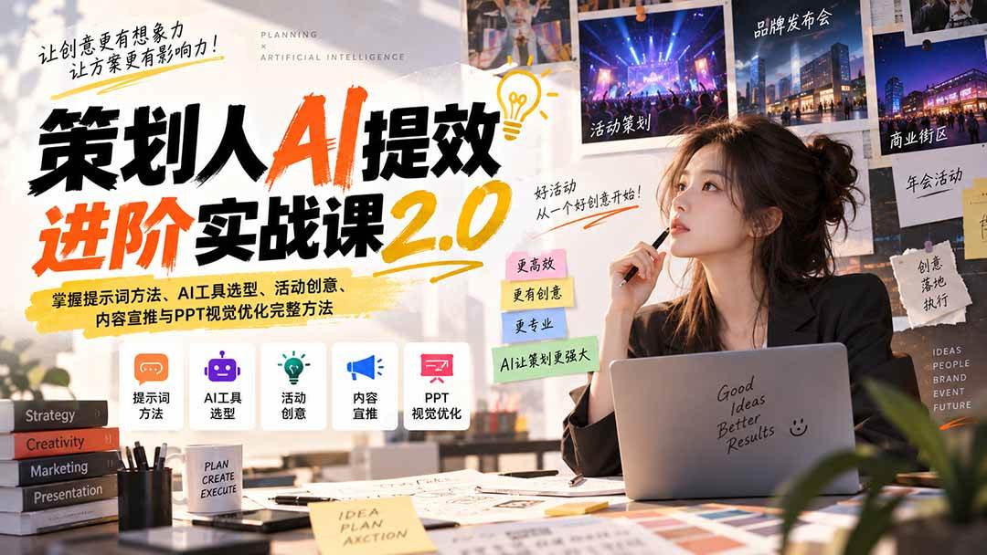 （20427期）策划人AI提效进阶实战课2.0：掌握提示词方法、AI工具选型、活动创意、内容宣推与PPT视觉优化完整方法-多课资源站