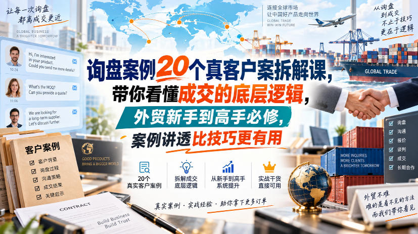 询盘案例20个真客户案拆解课，带你看懂成交的底层逻辑，外贸新手到高手必修，案例讲透比技巧更有用-怪兽网创俱乐部