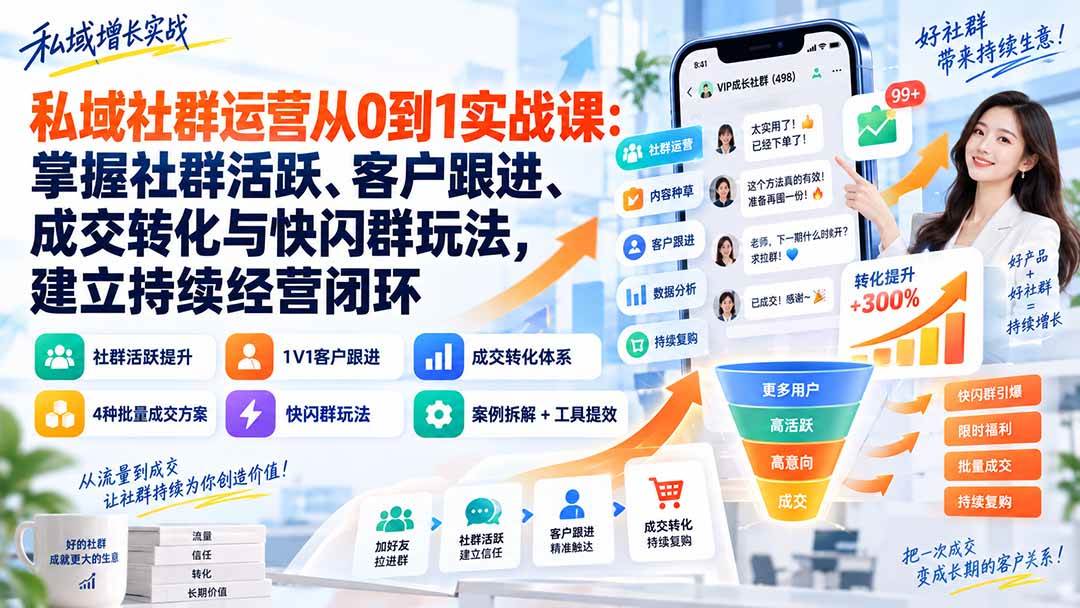 （20428期）私域社群运营从0到1实战课：掌握社群活跃、客户跟进、成交转化与快闪群玩法，建立持续经营闭环-多课资源站