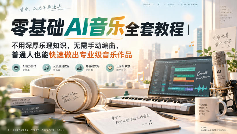 零基础AI音乐全套教程｜不用深厚乐理知识，无需手动编曲，普通人也能快速做出专业级音乐作品-网创百晓生