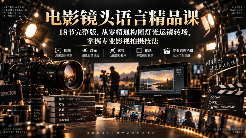 电影镜头语言精品课｜18节完整版，从零精通构图灯光运镜转场，掌握专业影视拍摄技法-怪兽网创俱乐部