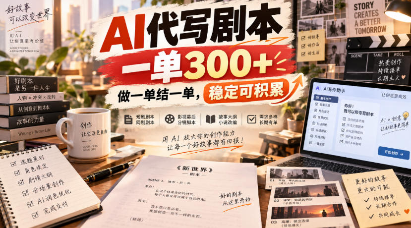 AI代写剧本,一单300+,做一单结一单,稳定可积累