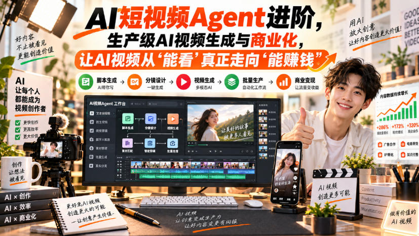 AI短视频Agent进阶，生产级AI视频生成与商业化，让AI视频从”能看”真正走向”能賺钱”-怪兽网创俱乐部