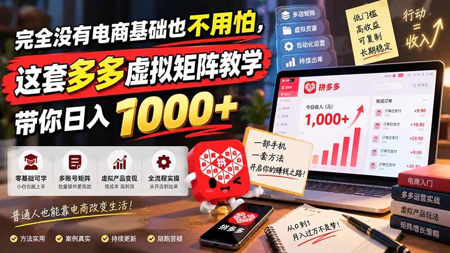 （20454期）完全没有电商基础也不用怕，这套多多虚拟矩阵教学带你日入 1000+-网创百晓生