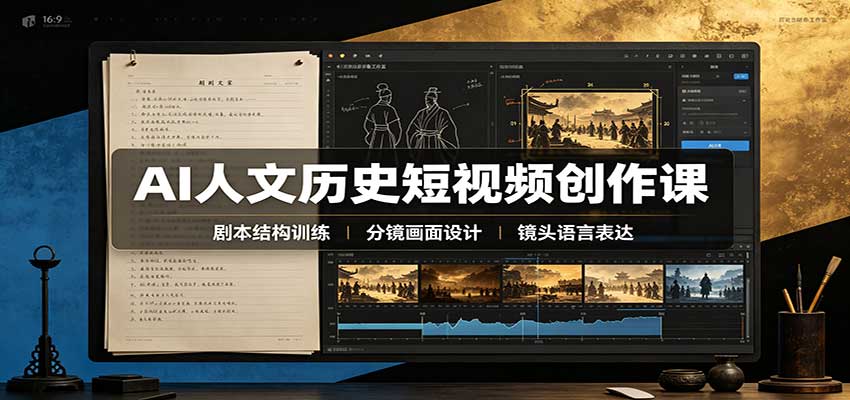 AI人文历史短视频创作课：赛道对标、剧本分镜制图，掌握视频完整产出流程-邪修侠