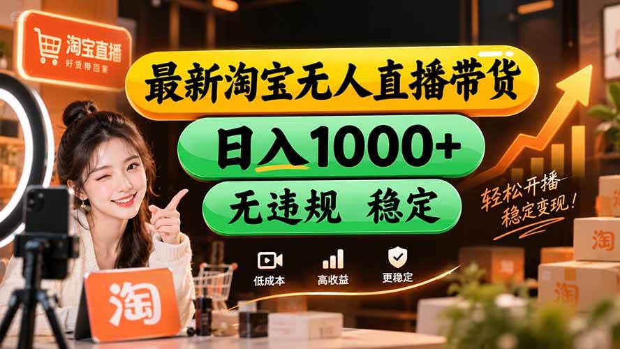 (20453期)【新技术】淘宝无人直播,独家,日入2K+,无封号,可矩阵,长期稳定-网创百晓生