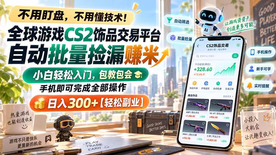 （20454期）全球游戏CS2饰品交易平台自动批量捡漏赚米，小白轻松入门，包教包会，手机即可完成全部操作，日入300+【轻松副业】-网创百晓生