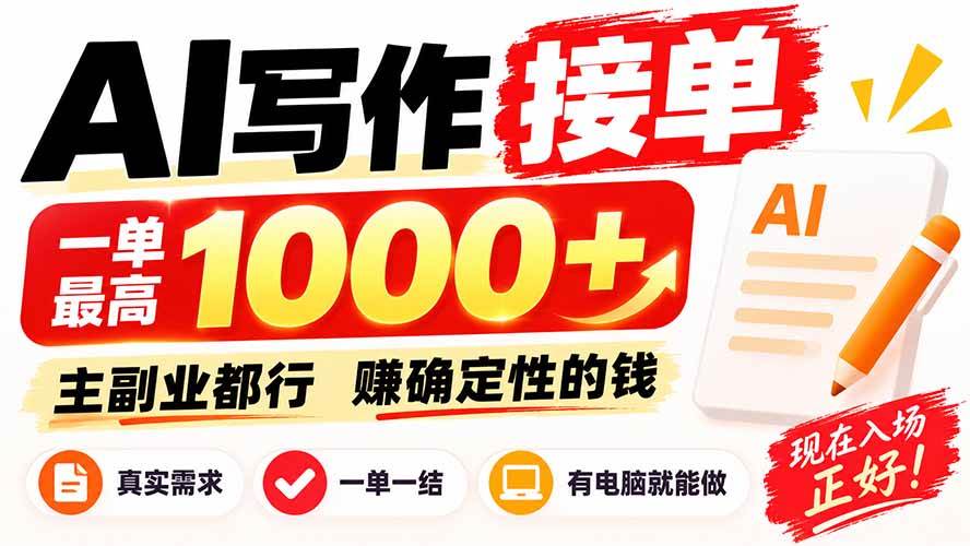 (20463期)AI写作接单,日稳定800+,附内部接单资源,0成本不囤货-网创百晓生