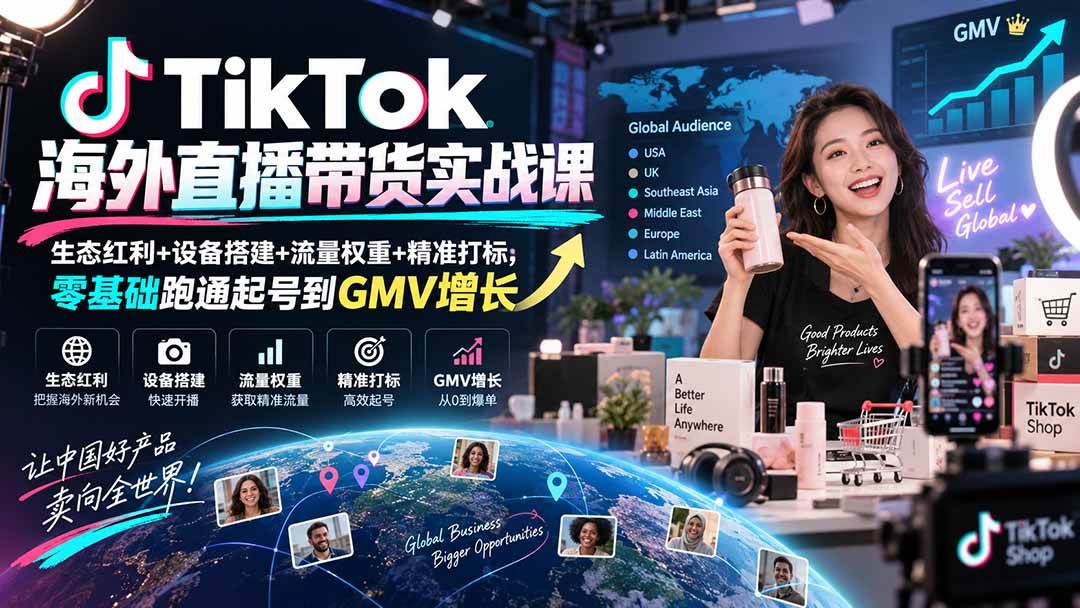(20465期)TikTok海外直播带货实战课|生态红利+设备搭建+流量权重+精准打标,零基础跑通起号到GMV增长-网创百晓生