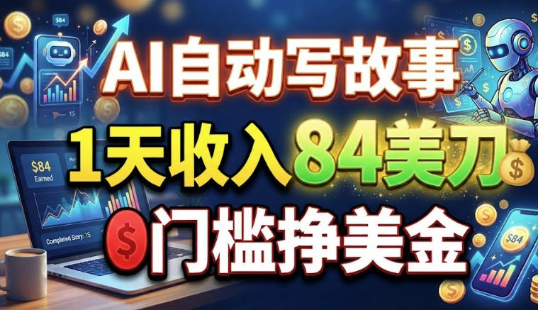 AI自动写故事，1天收入84刀，0门槛挣美刀-怪兽网创俱乐部