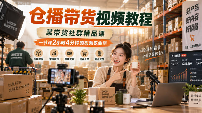 仓播带货视频教程，某带货社群精品课，一节课2小时4分钟的视频教会你-怪兽网创俱乐部