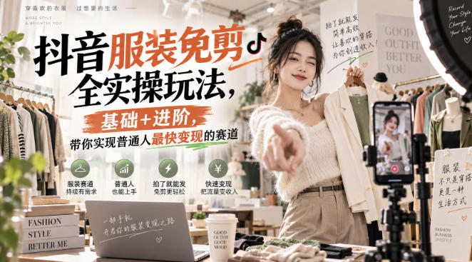 抖音服装免剪全实操玩法，基础+进阶，带你实现普通人最快变现的赛道-怪兽网创俱乐部