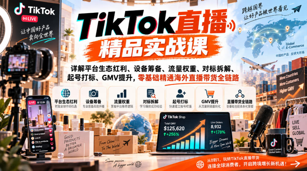 TikTok直播精品实战课，详解平台生态红利、设备筹备、流量权重、对标拆解、起号打标、GMV提升，零基础精通海外直播带货全链路-邪修侠 - 演示
