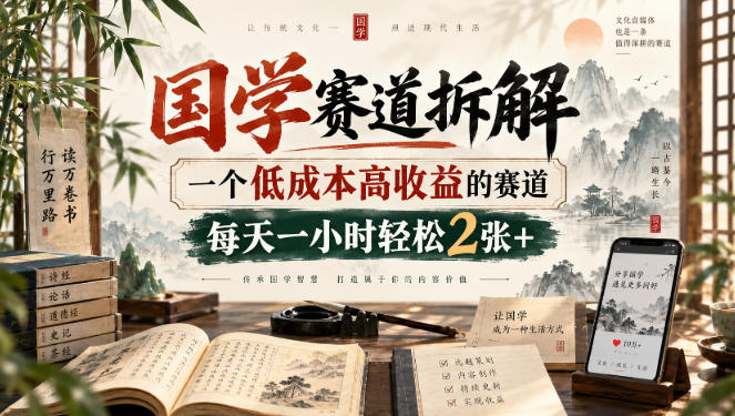 国学赛道拆解,一个低成本高收益的赛道,每天一小时轻松2张+