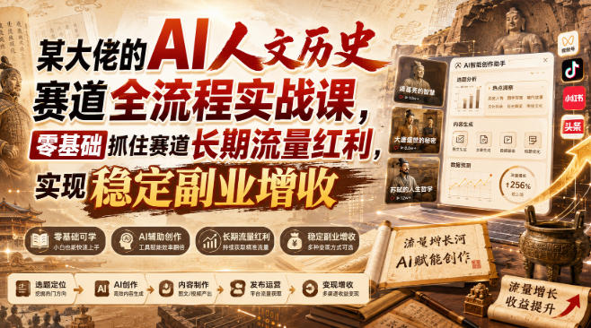 某大佬的AI人文历史赛道全流程实战课，零基础抓住赛道长期流量红利，实现稳定副业增收（更新）-邪修侠 - 演示