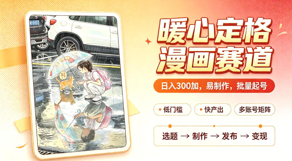 暖心定格漫画赛道,日入300、易制作,批量起号,详细拆解,全程无废话-网创百晓生