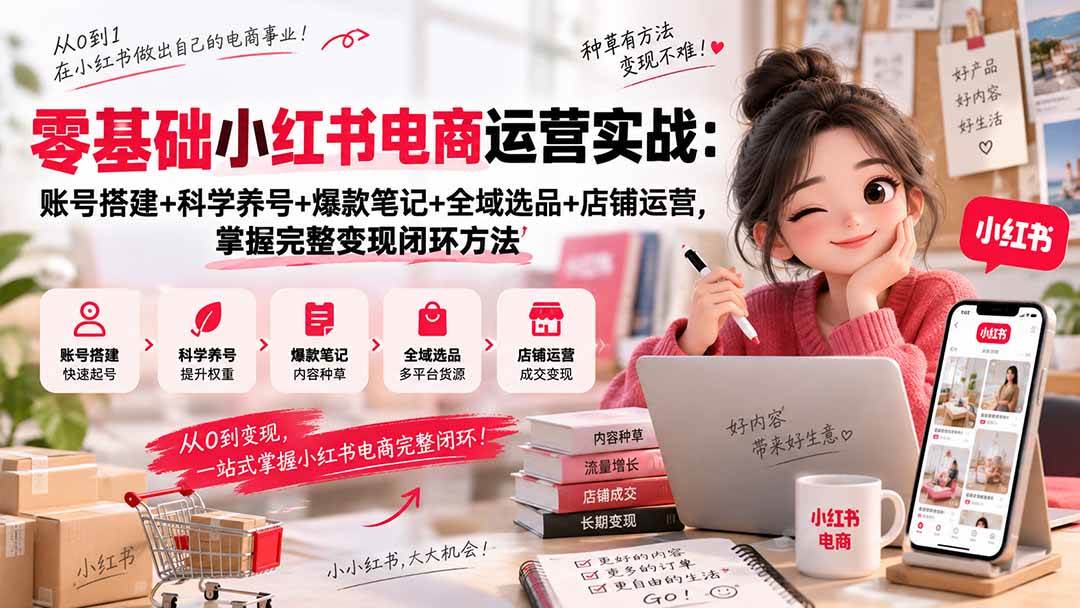 (20467期)零基础小红书电商运营实战:账号搭建+科学养号+爆款笔记+全域选品+店铺运营,掌握完整变现闭环方法 (20467期)零基础小红书电商运营实战:账号搭建+科学养号+爆款笔记+全域选品+店铺运营,掌握完整变现闭环方法