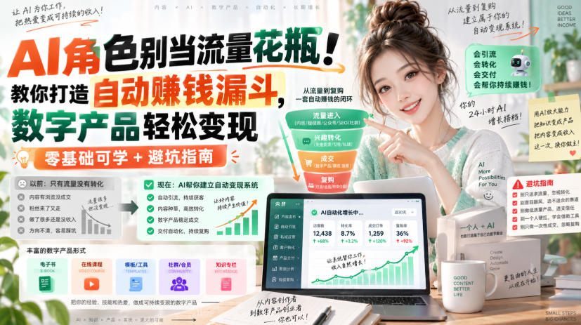 AI角色别当流量花瓶！教你打造自动賺钱漏斗，数字产品轻松变现（零基础可学+避坑指南）【原创双语字幕】-怪兽网创俱乐部