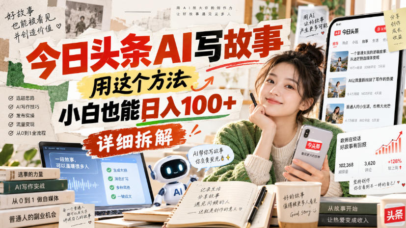 今日头条AI写故事，用这个方法，小白也能日入100+，详细拆解-怪兽网创俱乐部