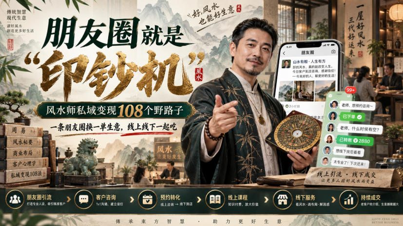 朋友圈就是“印钞机”，风水师私域变现108个野路子，一条朋友圈换一单生意，线上线下一起吃【文档】-多课资源站