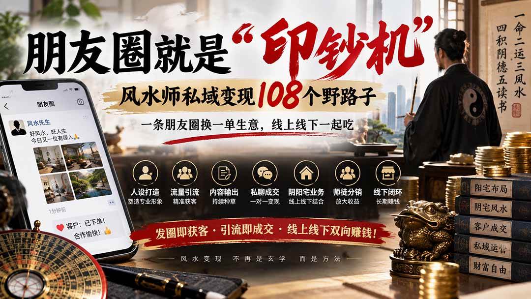 (20464期)朋友圈就是“印钞机”,风水师私域变现108个野路子,一条朋友圈换一单生意,线上线下一起吃【文档】-网创百晓生