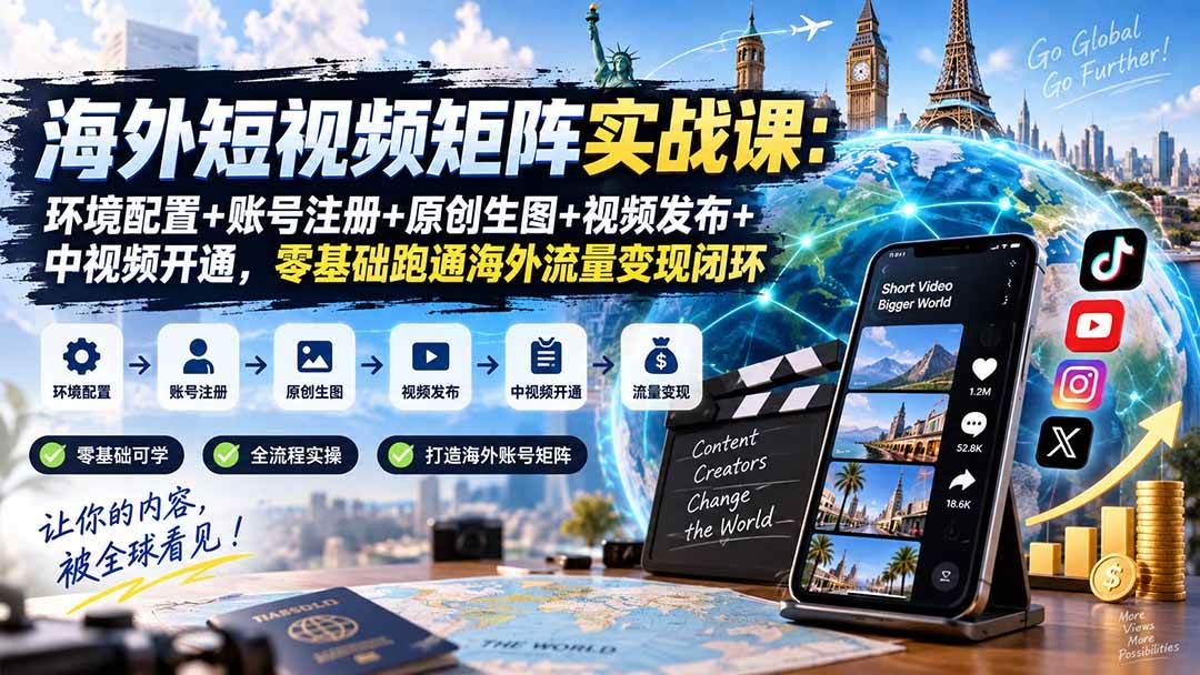 （20470期）海外短视频矩阵实战课：环境配置+账号注册+原创生图+视频发布+中视频开通，零基础跑通海外流量变现闭环-邪修侠 - 演示