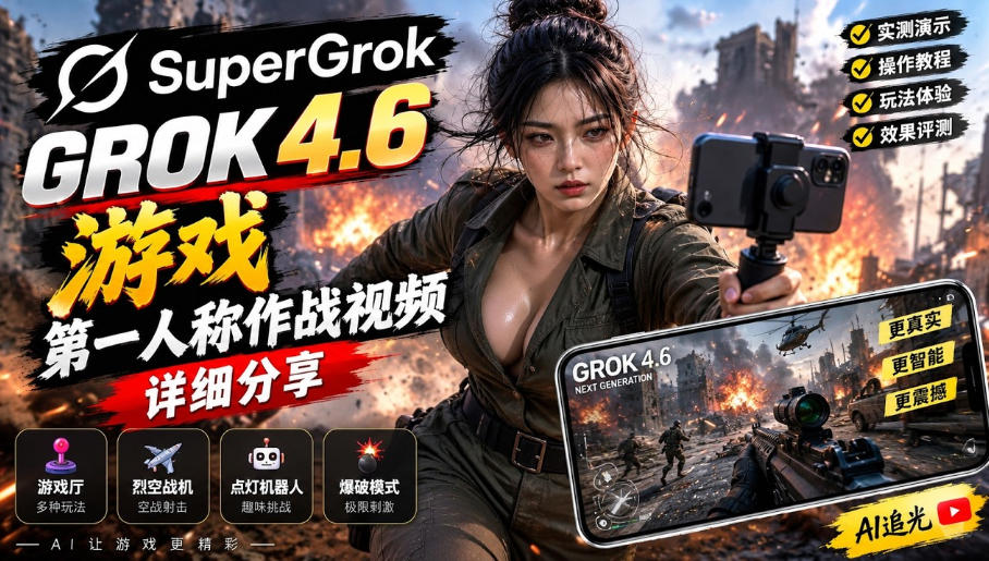 Grok 4.6也能做游戏？第一人称作战视频实测｜玩法详细讲解-多课资源站
