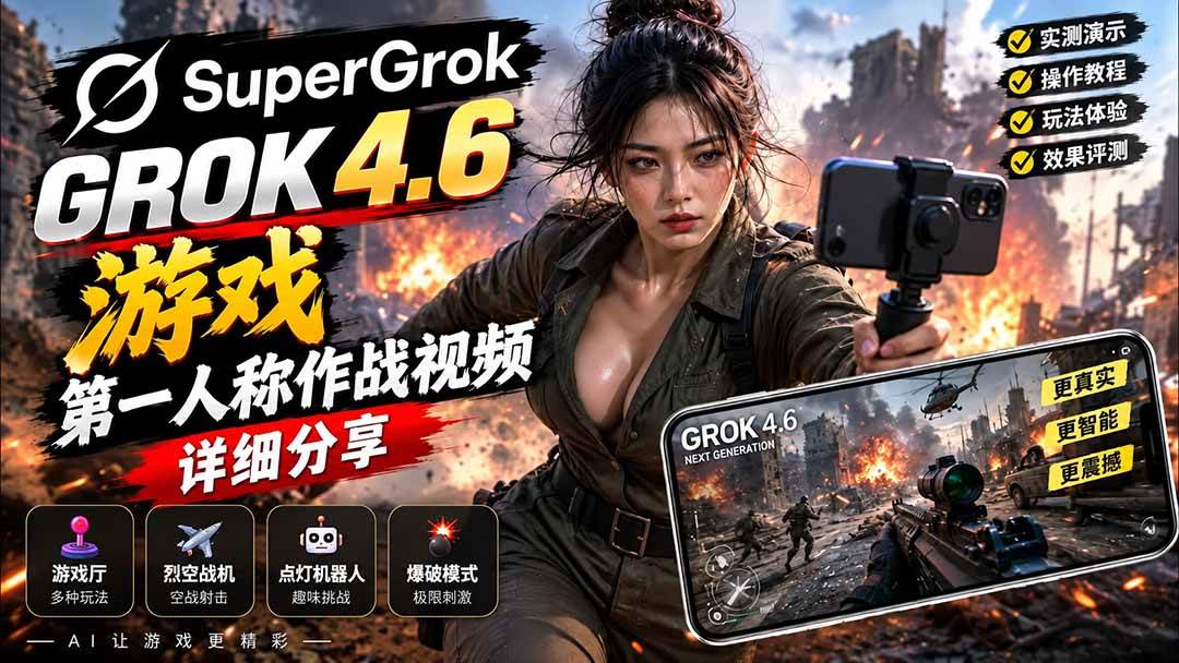 （20502期）Grok 4.6 也能做游戏？第一人称作战视频实测｜玩法详细讲解-网创百晓生
